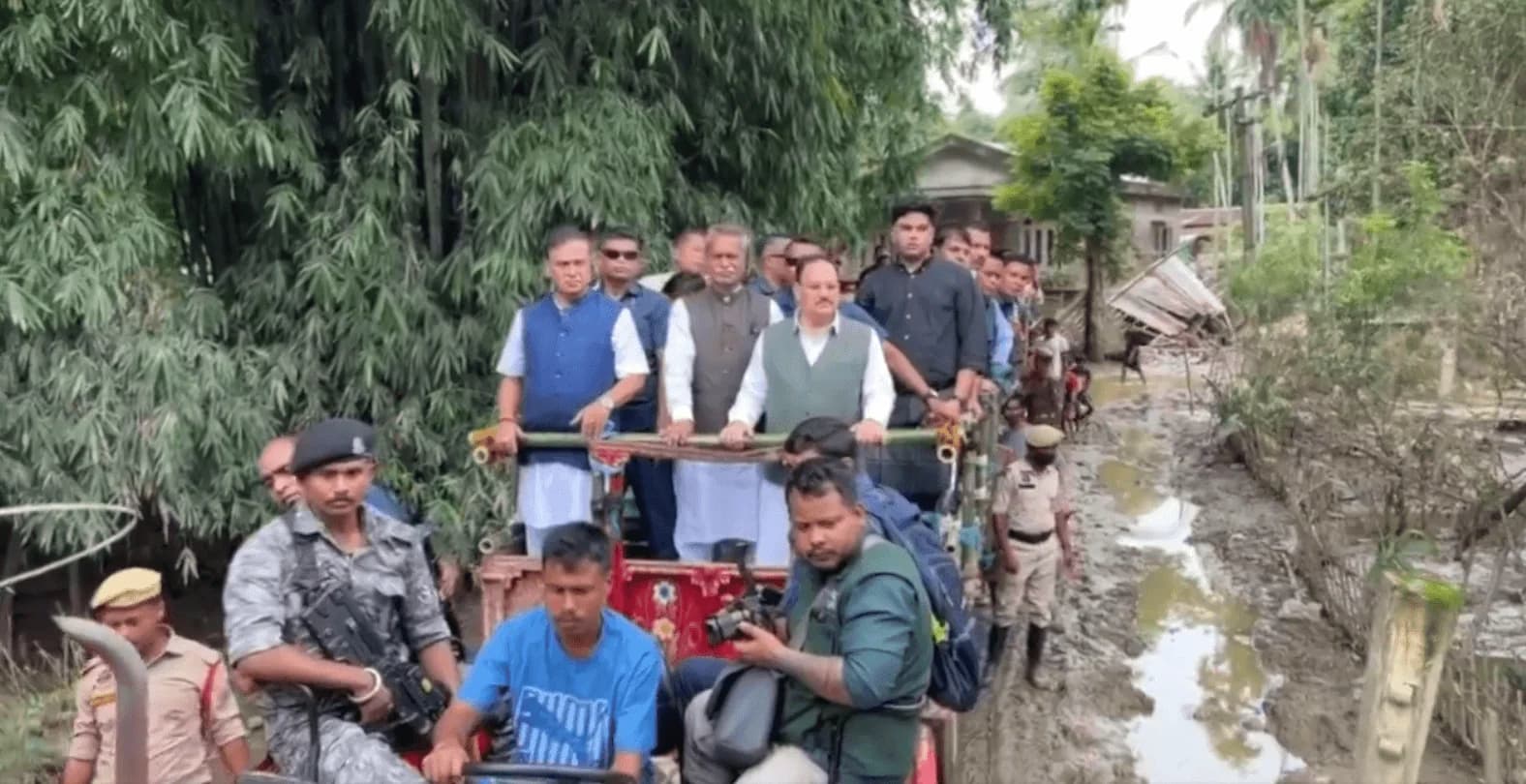 JP Nadda, Himanta Biswa Sarma Inspect Flood-Hit Areas in Assam, Review Relief Measures