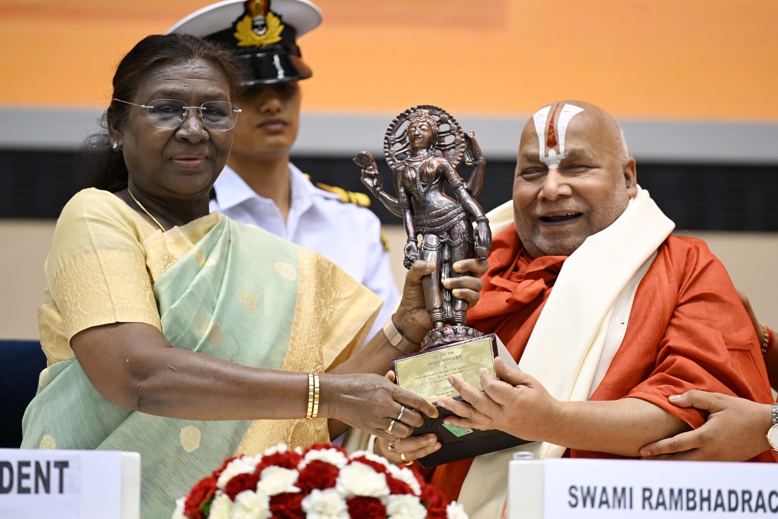 President Murmu Honors Jagadguru Rambhadracharya with 58th Jnanpith Award